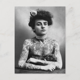 Tattooed Lady - Woman with Tattoos - vintage Postcard