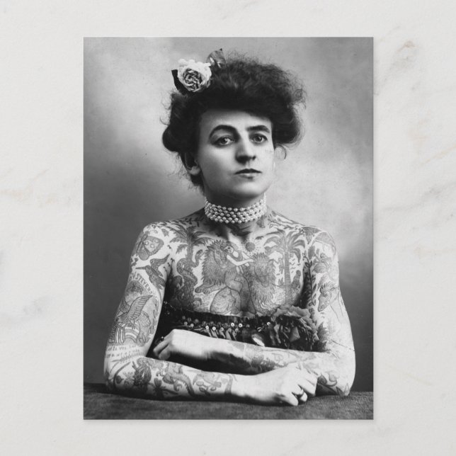 Tattooed Lady - Woman with Tattoos - vintage Postcard (Front)
