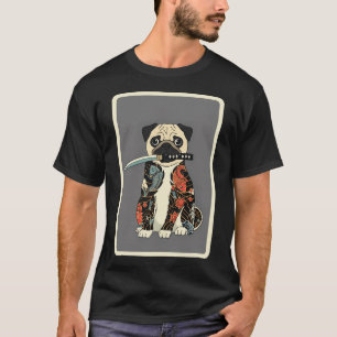 Tattooed Pug with Katana Cute Samurai Dog Illustra T-Shirt
