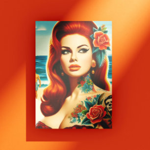 Tattooed Redhead Pin-up Postcard