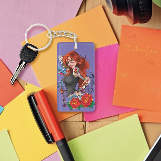 Tattooed Redhead Woman Sleeves Purple Keychain (Creator Uploaded)