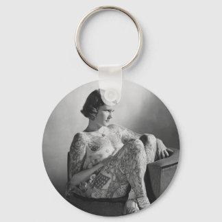 Tattooed Sailor Girl Vintage B&W photo Keychain