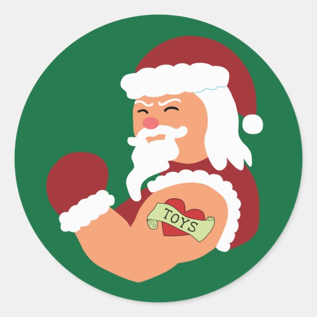 Tattooed Santa Classic Round Sticker (Front)