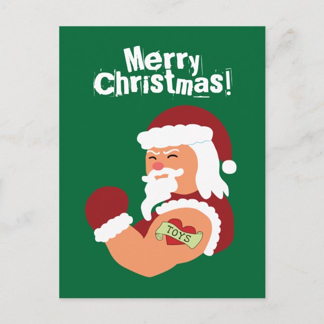 Tattooed Santa Holiday Postcard (Front)