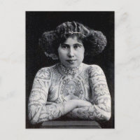 Tattooed Women Vintage black & white photo Postca
