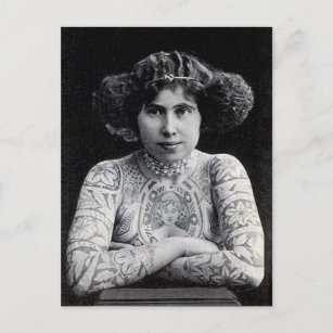 Tattooed Women Vintage black & white photo  Postca Postcard