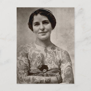 Tattooed Women Vintage black & white photo Postcard