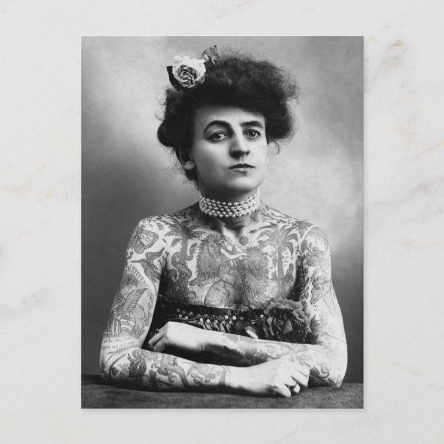 Tattooed Women Vintage black & white photo Postcard (Front)