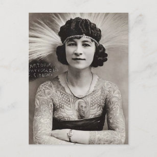 Tattooed Women Vintage black & white photo Postcard