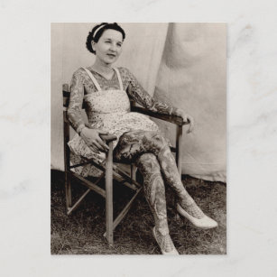 Tattooed Women Vintage black & white photo  Postcard