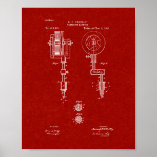 Tattooing Machine Patent - Burgundy Red Poster