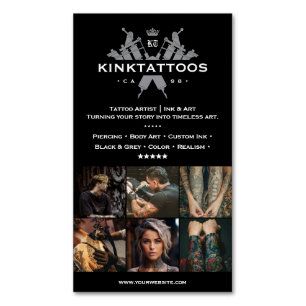 Tattooist Minimal Tattoo Artist Black Grid  Magnetic Business Card