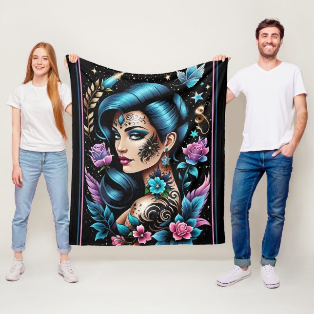 Tattoos And Roses Fleece Blanket (In Situ)