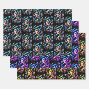 Tattoos And Roses Wrapping Paper Sheet