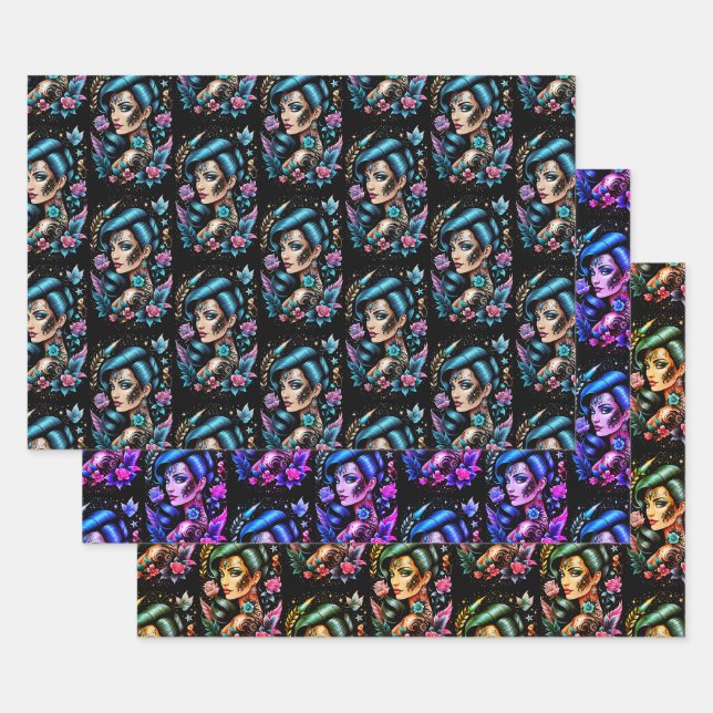 Tattoos And Roses Wrapping Paper Sheet (Set)