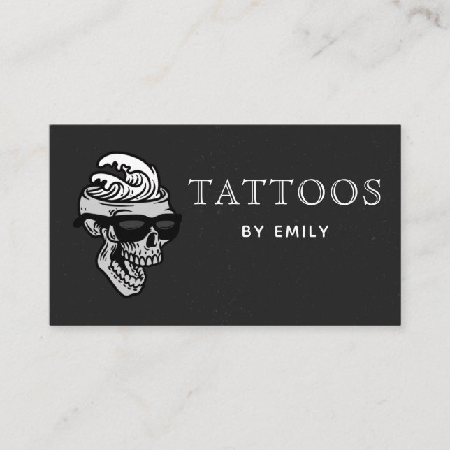Tattoos By Your Name Funky Skull in Sunglasses Fun Business Card (Front)