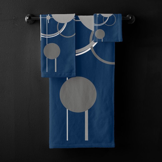 Tattoos Line Art | Abstract Navy Blue Dark Grey Bath Towel Set (Creator Uploaded)