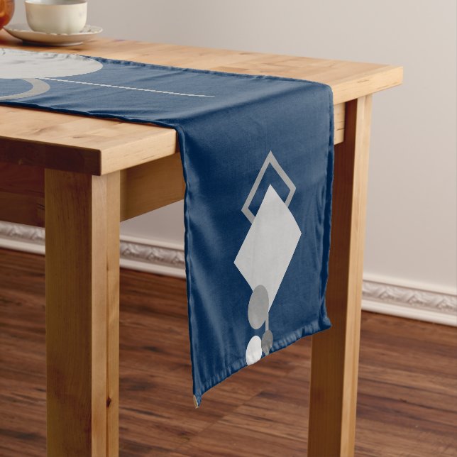 Tattoos Line Art | Abstract Navy Blue Dark Grey Short Table Runner (In Situ)
