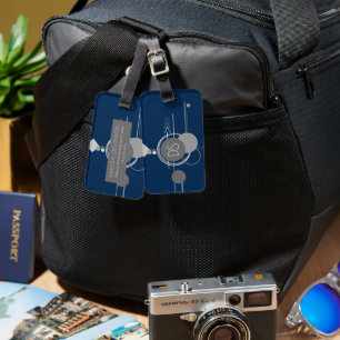 Tattoos Line Art   Abstract Navy Blue Grey Custom Luggage Tag