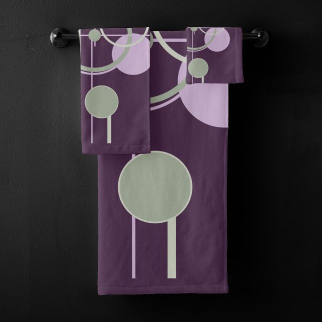 Tattoos Linework | Bohemian Purple Green Abstract Bath Towel Set (Creator Uploaded)