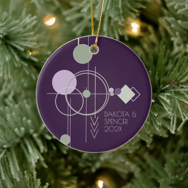 Tattoos Linework | Bohemian Purple Green Abstract Ceramic Ornament (Tree)