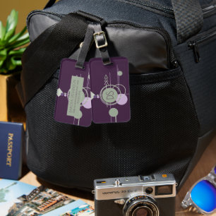 Tattoos Linework Bohemian Purple Green Branding Luggage Tag