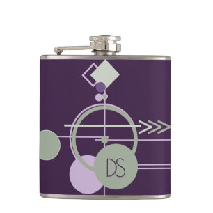 Tattoos Linework Bohemian Purple Green Custom Hip Flask