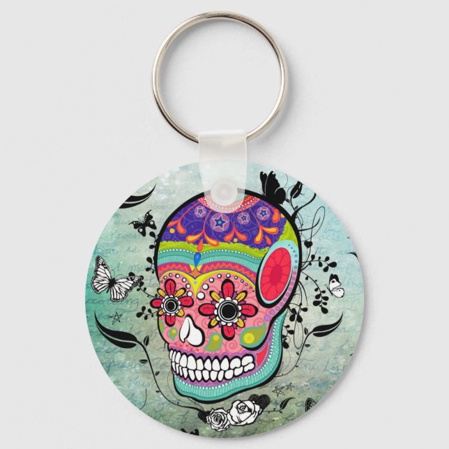 Tatttoo Urban Muerte Day of the Dead Illustration Keychain (Front)