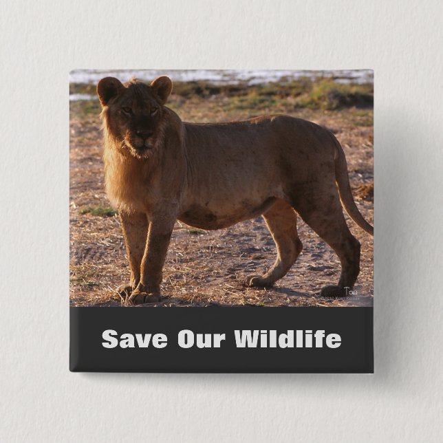 Tau Save Our Wildlife 2 Inch Square Button (Front)