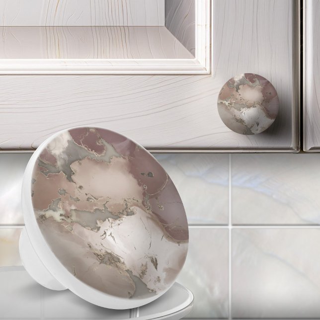 Taupe Abstract Marble and Gold Ceramic Knob (Creator Uploaded)