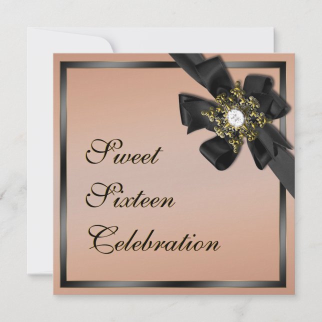 Taupe and Black Diamond Bowed Invite (Front)