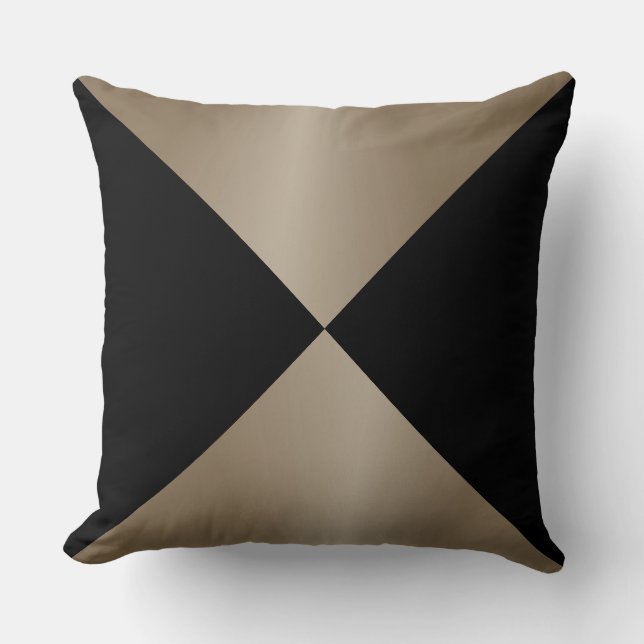 Taupe and Black Triangle Modern Print Throw Pillow (Front)