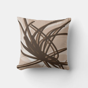 Taupe and Brown Artistic Abstract Ribbons Throw Pillow