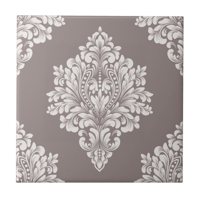 Taupe and Cream Damask Tile (Front)
