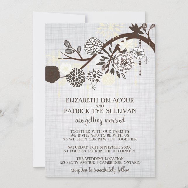 Taupe and Cream Flowers Rustic Wedding Invitation (Front)