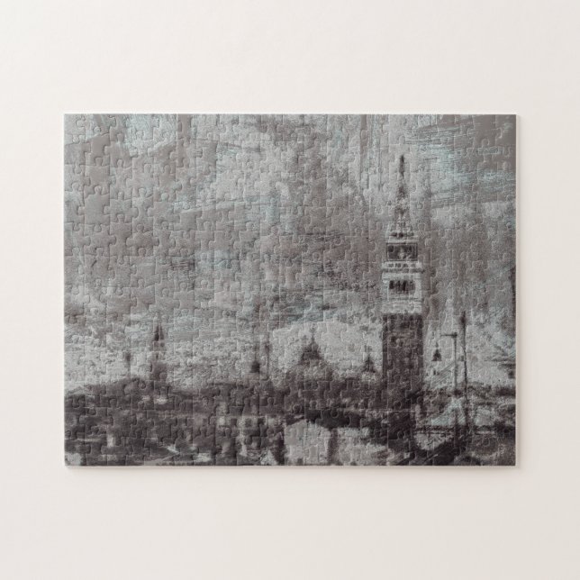 Taupe and Cyan Distressed Skyline Venice Italy Jigsaw Puzzle (Horizontal)