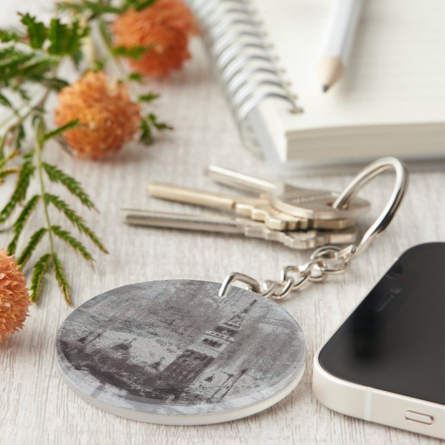 Taupe and Cyan Distressed Skyline Venice Italy Keychain (Front Right)