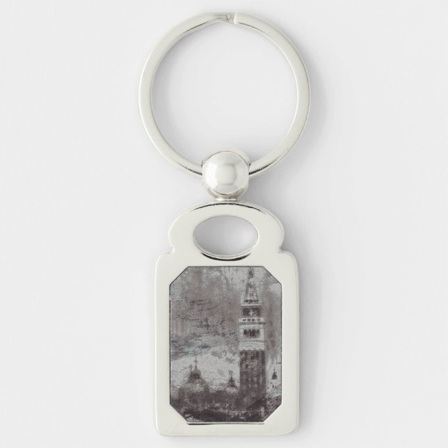 Taupe and Cyan Distressed Skyline Venice Italy Keychain (Front)