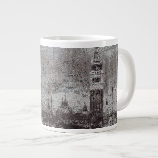 Taupe and Cyan Distressed Skyline Venice Italy Large Coffee Mug (Front Right)
