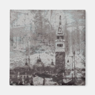 Taupe and Cyan Distressed Skyline Venice Italy Magnet