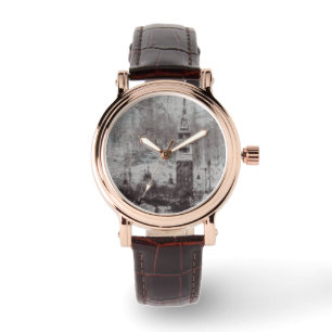 Taupe and Cyan Distressed Skyline Venice Italy Watch