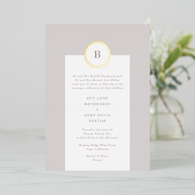 Taupe and Gold Circle Monogram Wedding (Standing Front)
