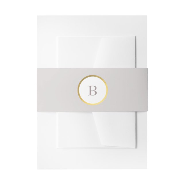 Taupe and Gold Foil Circle Monogram Wedding Invitation Belly Band (Front Example)