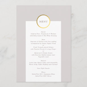 Taupe and Gold Foil Circle Monogram Wedding Menu