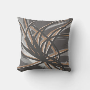 Taupe and Grey Artistic Abstract Ribbons Throw Pillow