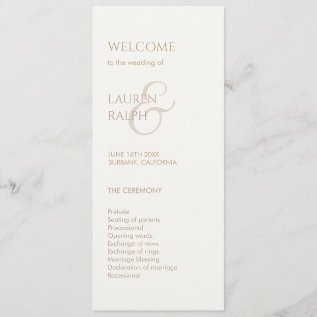 Taupe and Ivory Monogram Welcome Wedding Program (Front)