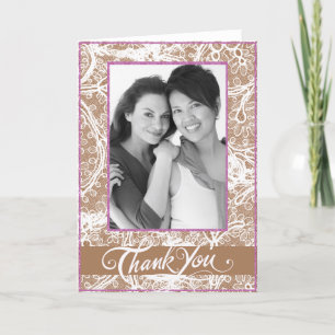 Taupe and Lavender Photo Wedding Thank You