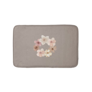 Taupe and Pink Floral Bath Mat Elegant Bathroom