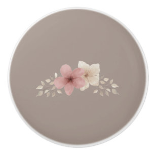Taupe and Pink Floral Ceramic Drawer Pull