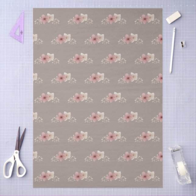 Taupe and Pink Floral  Tissue Paper (Craft)
